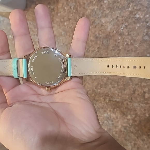 Fossil Watch- Typographer with Rosegold Case and Seafoam Leather Band - Picture 4 of 4